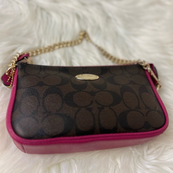 Coach Brown and Pink Wristlet with Gold Chain# F64234( NWOT) - Picture 5 of 12